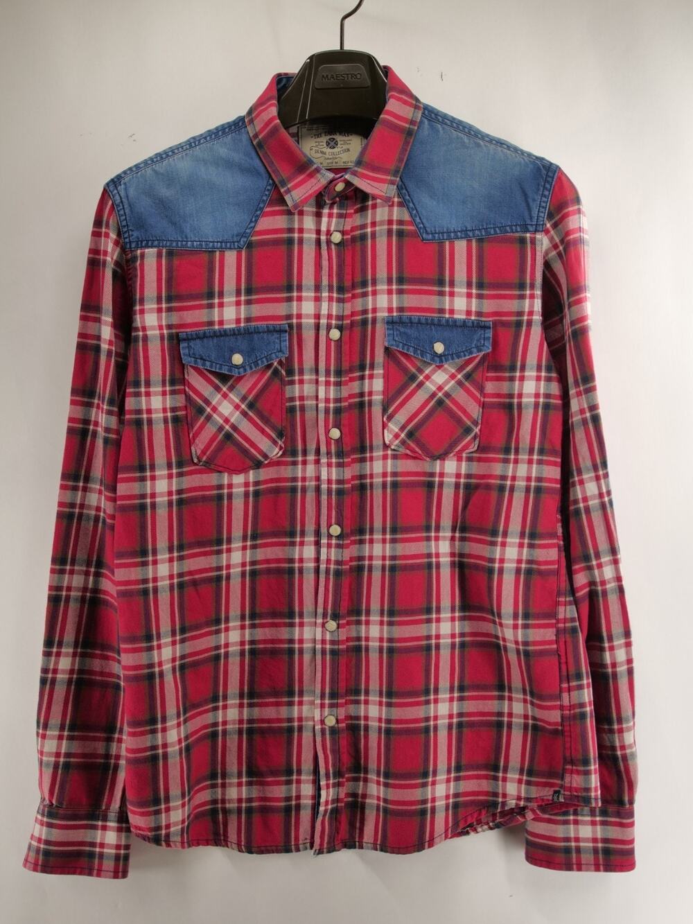 Zara Man Denim Collection Plaid Western Shirt Men's Size M Slim Fit Jean Yoke